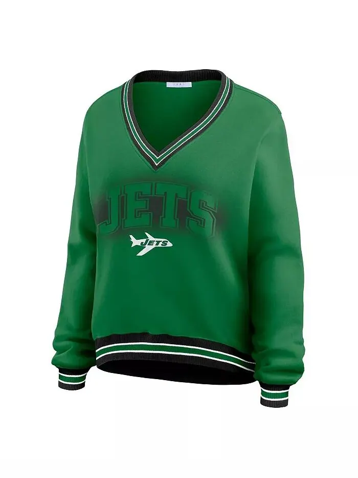 Женская зеленая толстовка New York Jets с длинным рукавом и V-образным вырезом WEAR by Erin Andrews — изображение 4 из 4