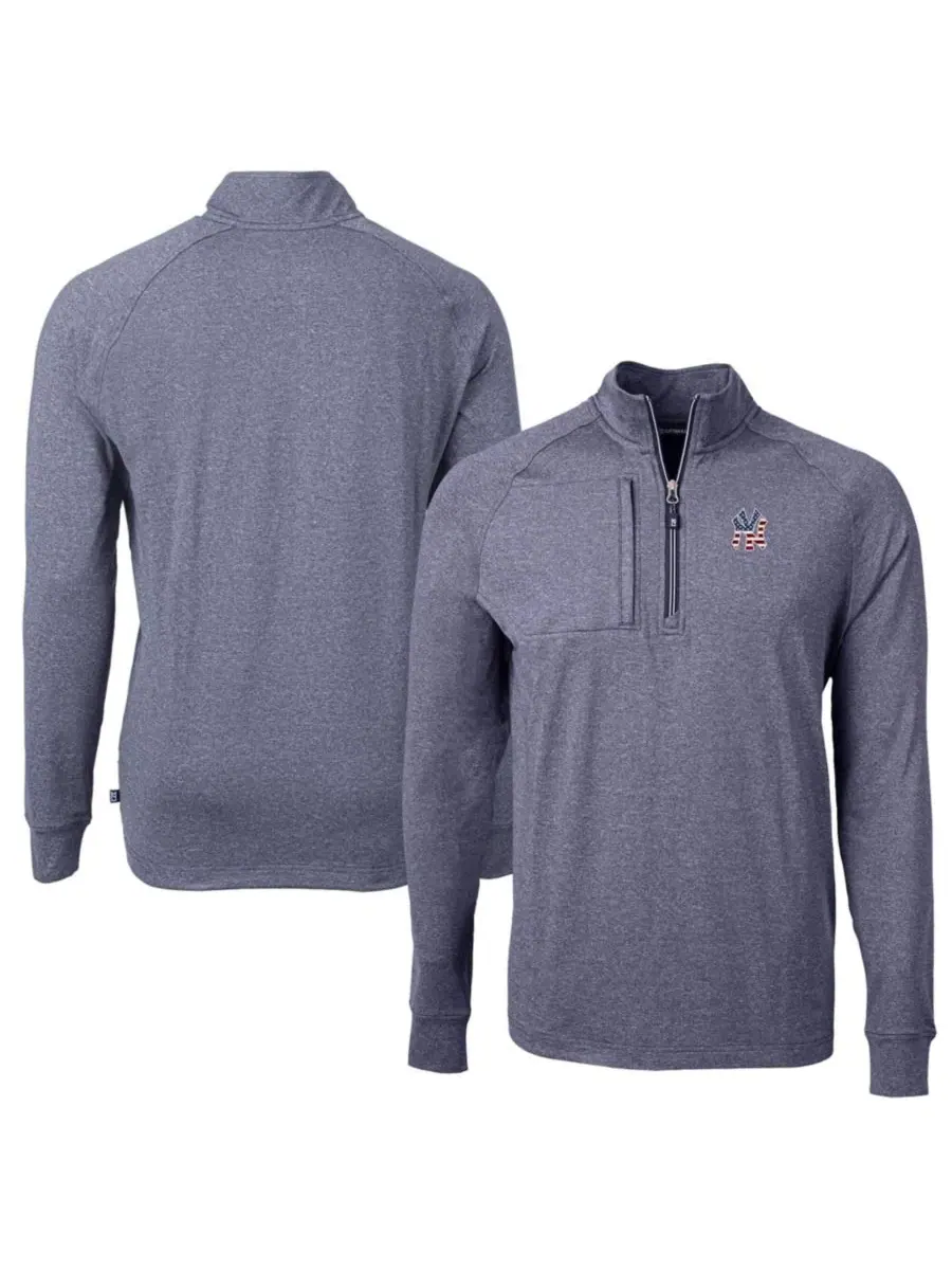 Пуловер с четверть-застежкой Cutter & Buck Americana Logo Big & Tall Adapt Eco Knit Stretch — изображение 1 из 3, темно-синий