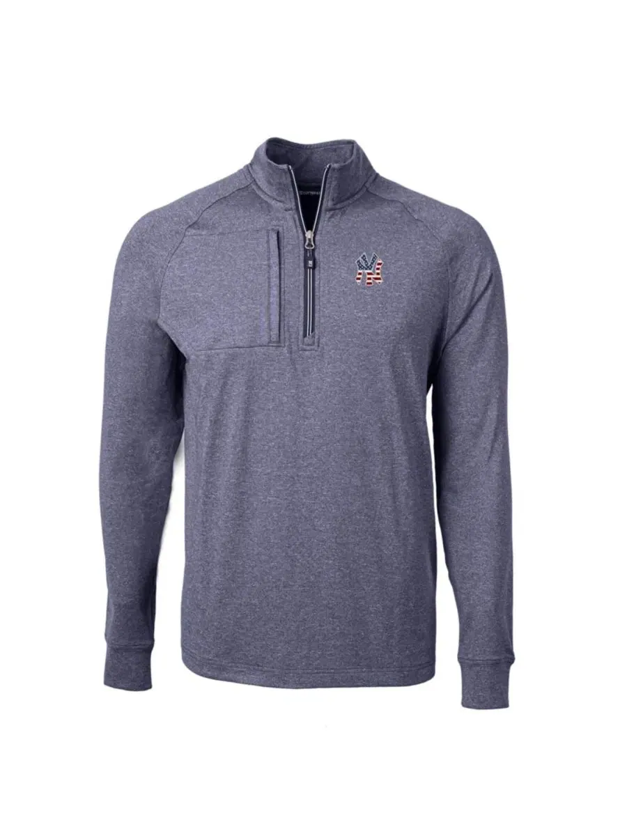Пуловер с четверть-застежкой Cutter & Buck Americana Logo Big & Tall Adapt Eco Knit Stretch — изображение 2 из 3, темно-синий