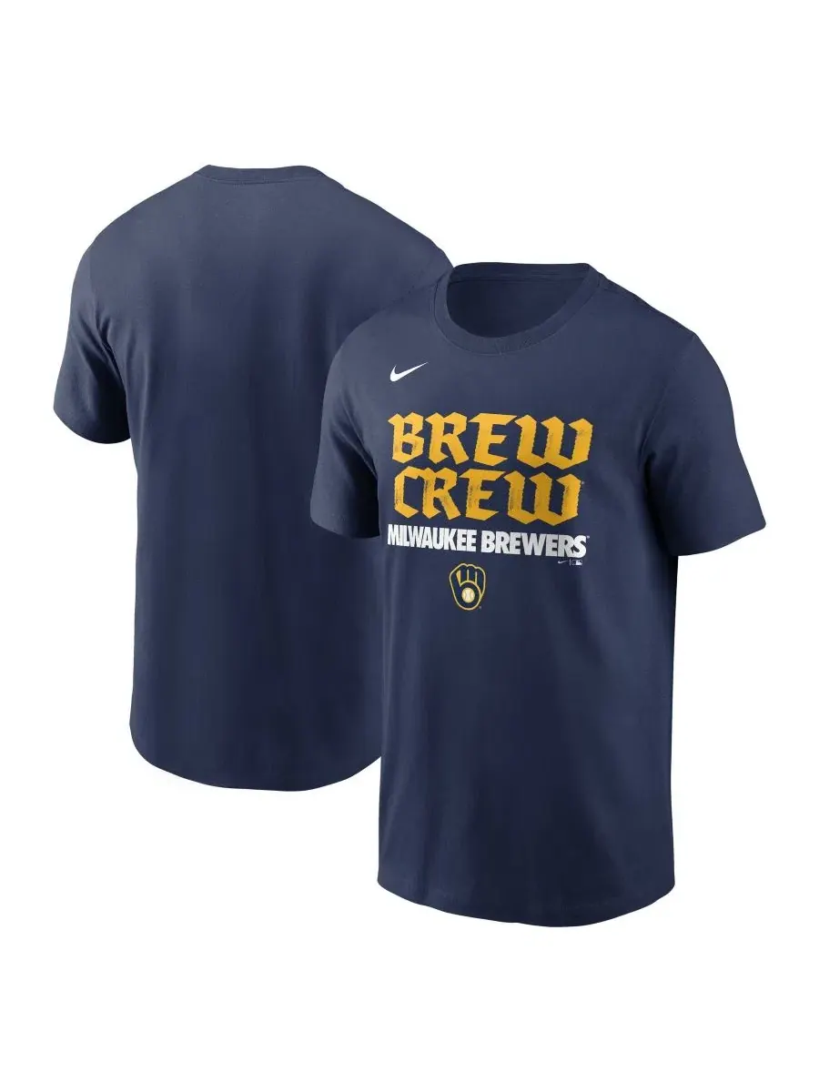 Футболка с принтом Milwaukee Brewers City Connect Handwriting Club Nike — изображение 1 из 3, темно-синий