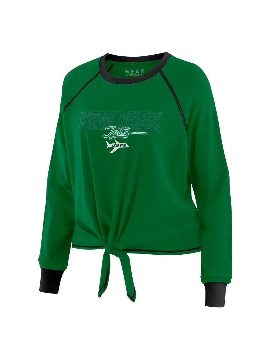 Женская футболка с длинным рукавом, завязками спереди, с принтом New York Jets WEAR by Erin Andrews — изображение 2 из 4