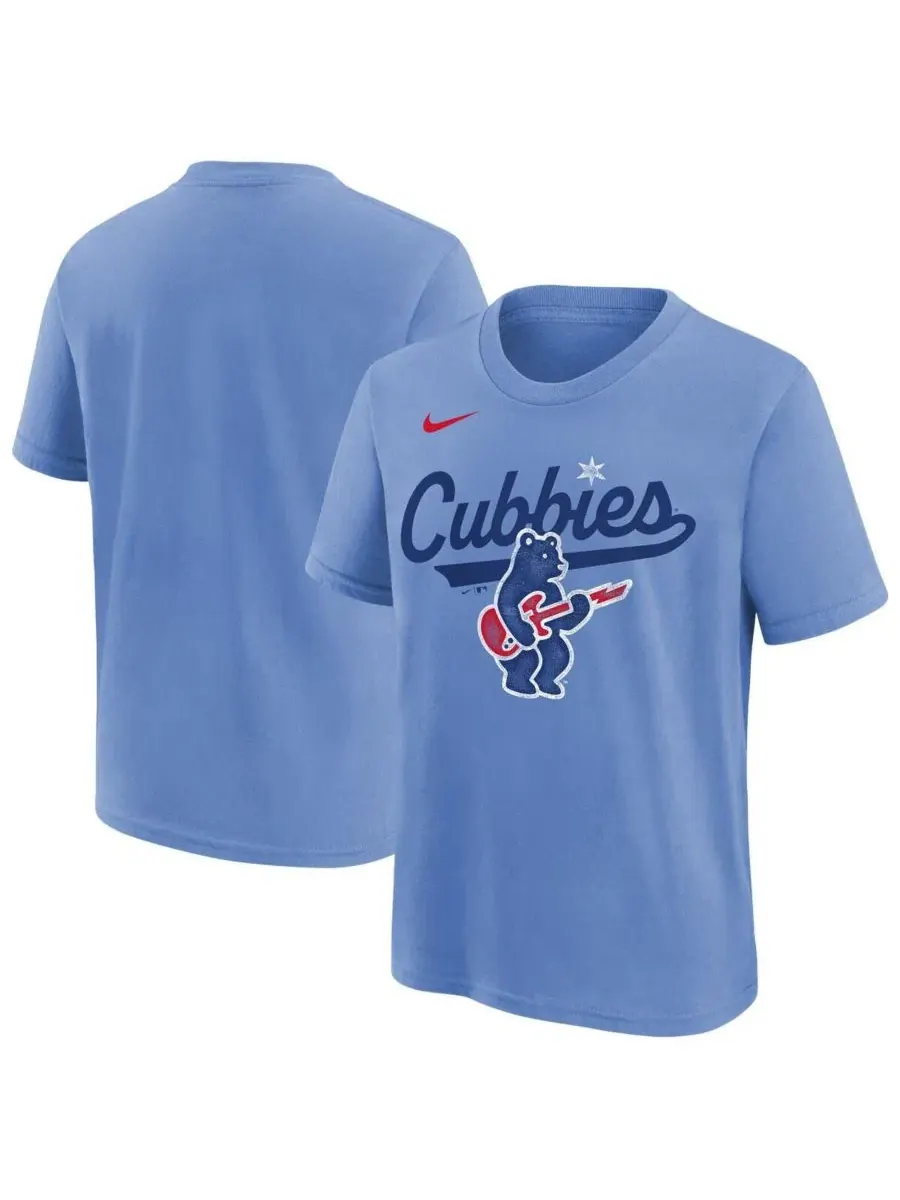 Футболка с коротким рукавом и принтом Chicago Cubs Electric Bear Alternate Nike — изображение 1 из 3, светлый синий