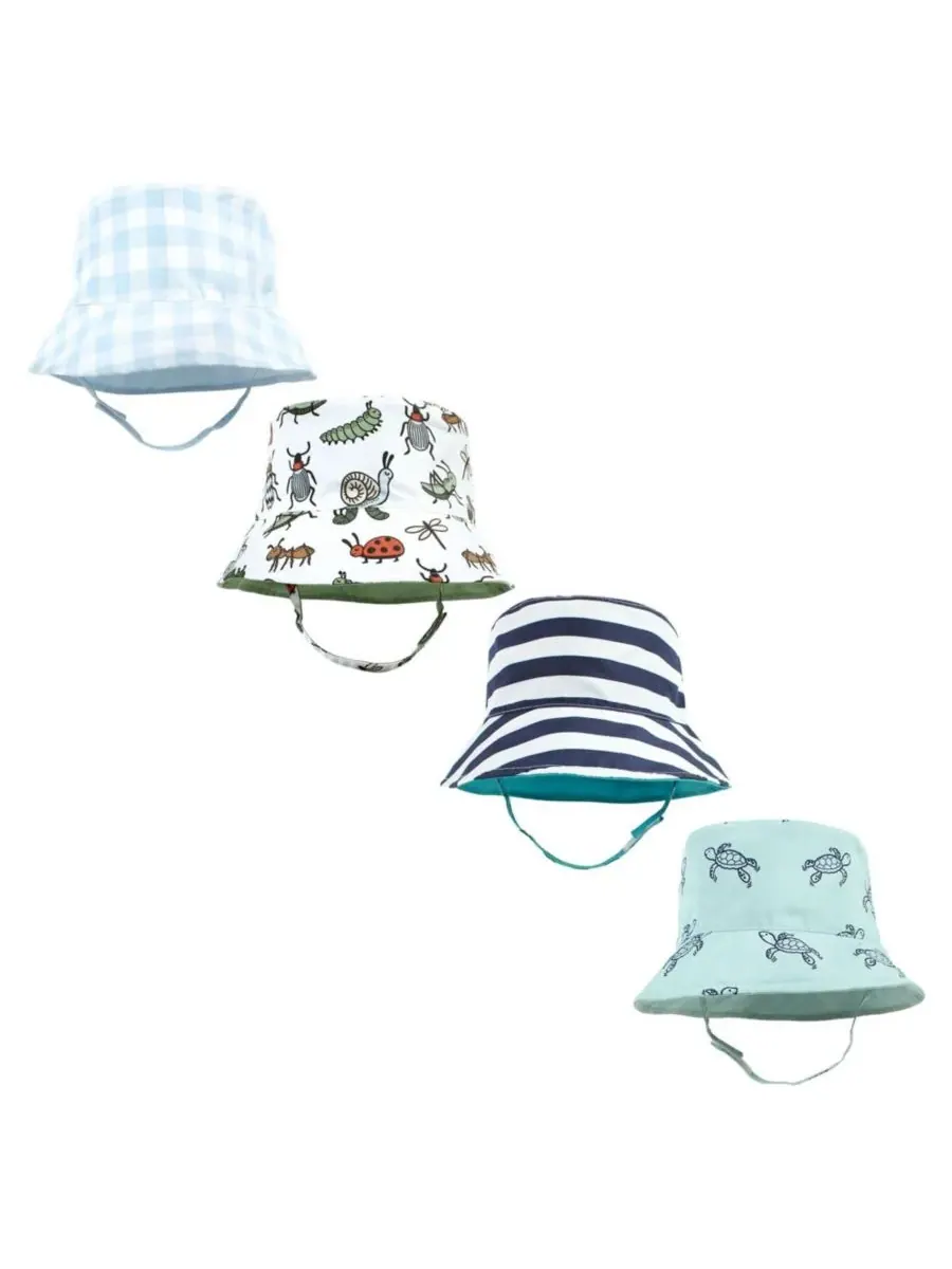 Набор из 4 головных уборов для защиты от солнца Hudson Baby, Critters Plaid Sea Turtle Stripe — изображение 1 из 3