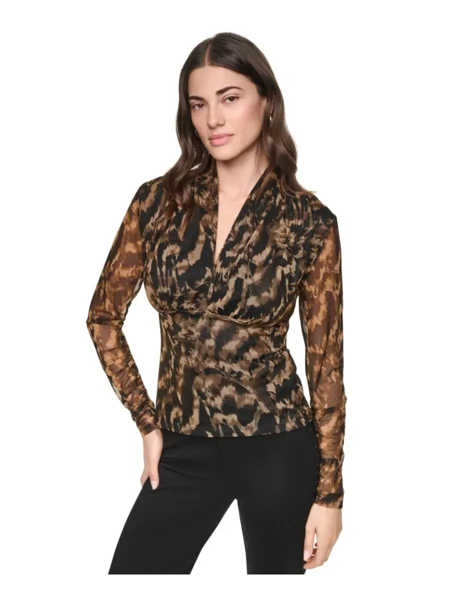 Топ с принтом с V-образным вырезом и длинным рукавом DKNY, Abstract Feather — изображение 1 из 5