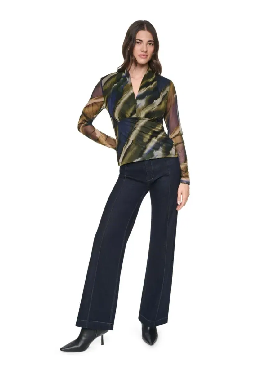Женский топ с длинным рукавом, с принтом, V-образным вырезом DKNY, Brushed Riverside — изображение 2 из 7