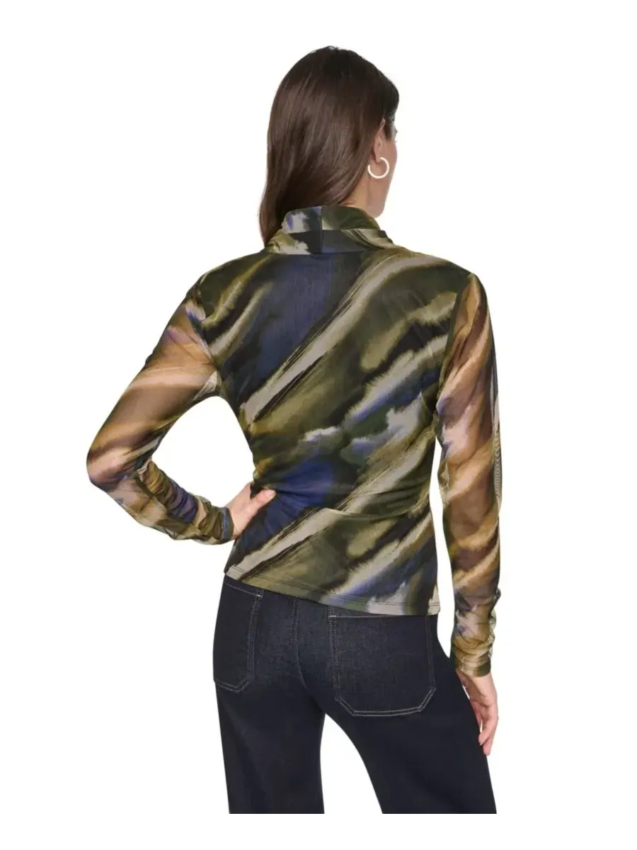 Женский топ с длинным рукавом, с принтом, V-образным вырезом DKNY, Brushed Riverside — изображение 5 из 7