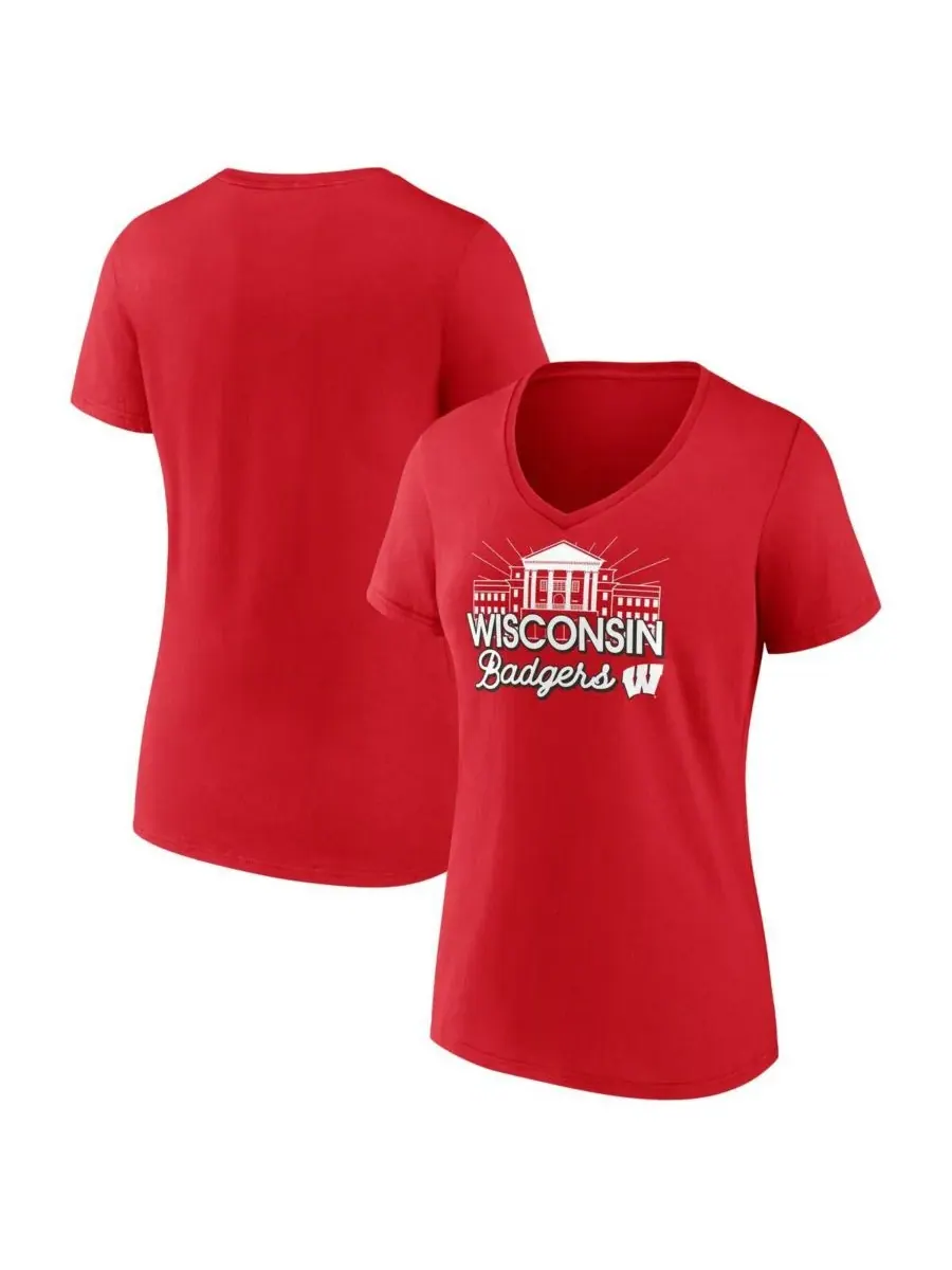 Fanatics Женская красная футболка Wisconsin Badgers Fundamentals Region Draw — изображение 1 из 3, красный
