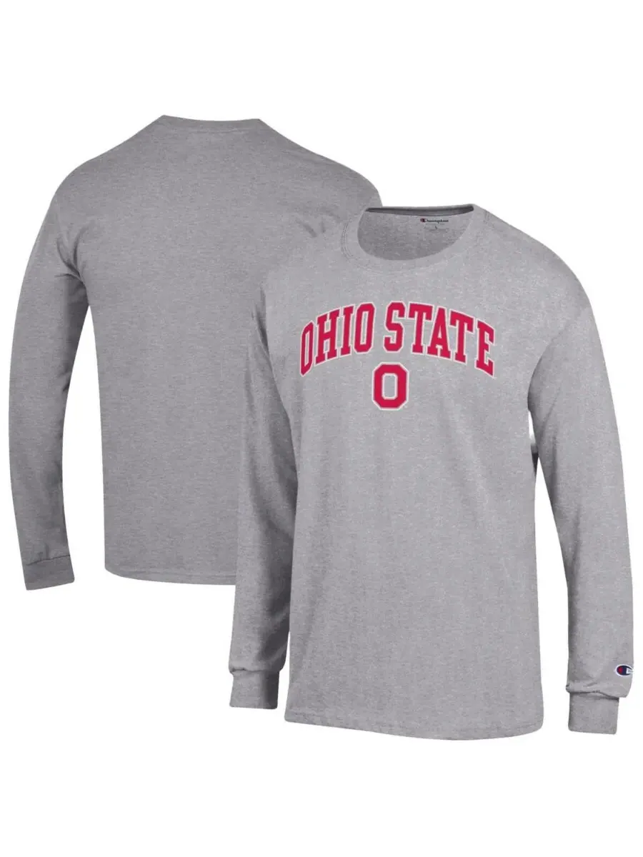 Champion Мужская футболка с длинными рукавами серого цвета с логотипом Ohio State Buckeyes в виде — изображение 1 из 3, серый