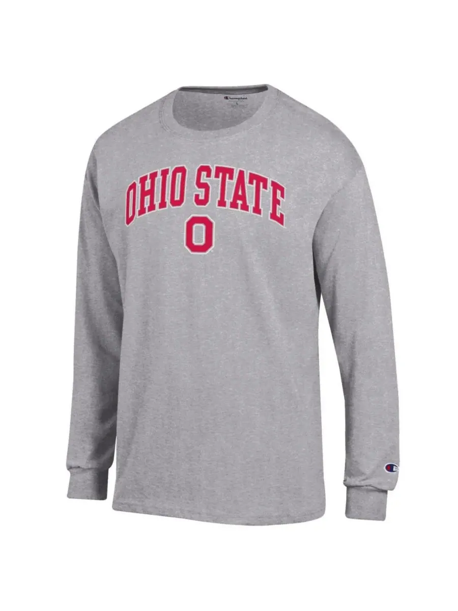 Champion Мужская футболка с длинными рукавами серого цвета с логотипом Ohio State Buckeyes в виде — изображение 3 из 3, серый