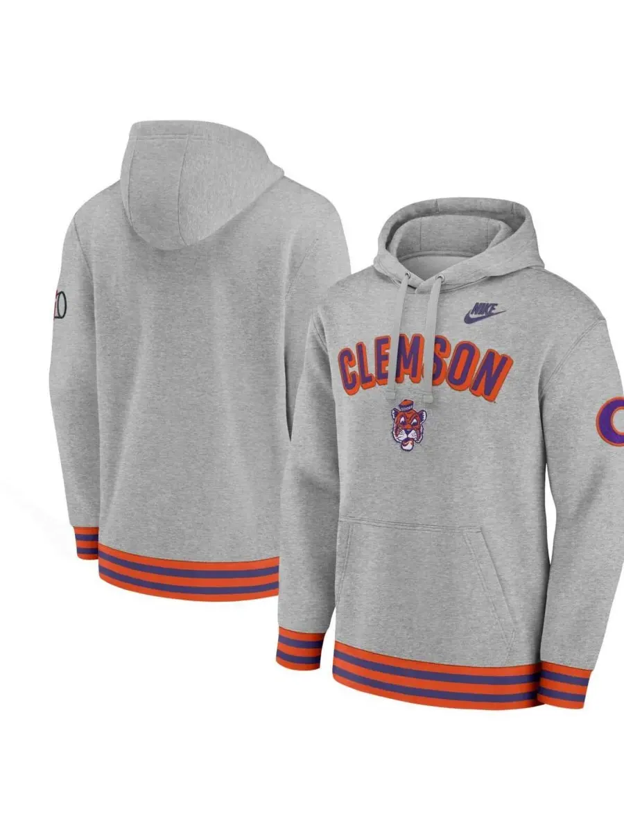 Nike Мужская толстовка с капюшоном в стиле ретро «Clemson Tigers Legacy» серого цвета — изображение 1 из 3, серый