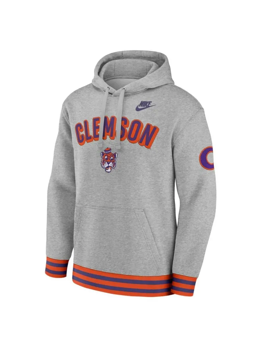 Nike Мужская толстовка с капюшоном в стиле ретро «Clemson Tigers Legacy» серого цвета — изображение 3 из 3, серый