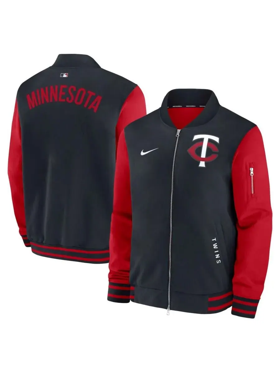 Nike Мужская темно-синяя/красная куртка-бомбер Minnesota Twins Authentic Collection Dugout на молнии — изображение 1 из 3