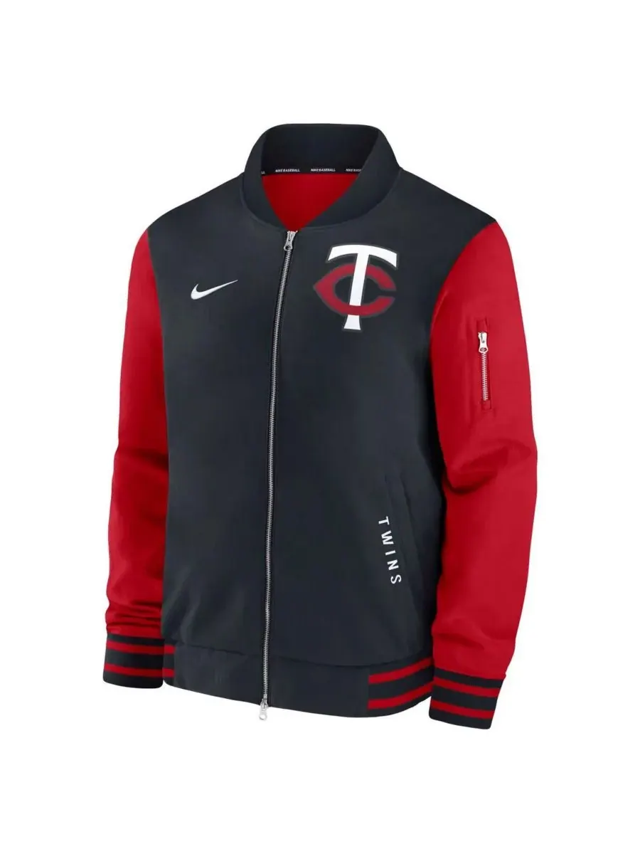 Nike Мужская темно-синяя/красная куртка-бомбер Minnesota Twins Authentic Collection Dugout на молнии — изображение 2 из 3
