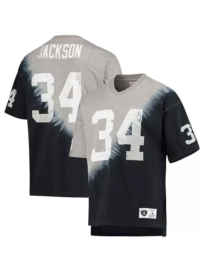 Мужская футболка с V-образным вырезом Bo Jackson в черно-серебристом тай-дай с именем и номером — изображение 1 из 2