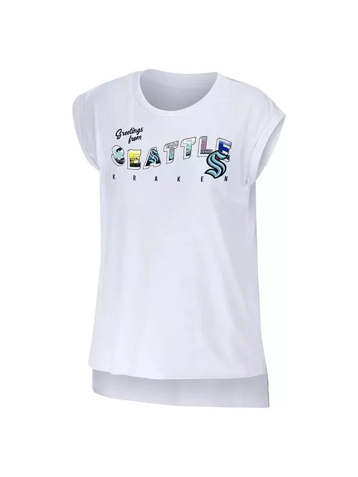 Женская белая футболка Seattle Kraken Greetings From Muscle Wear By Erin Andrews — изображение 3 из 3