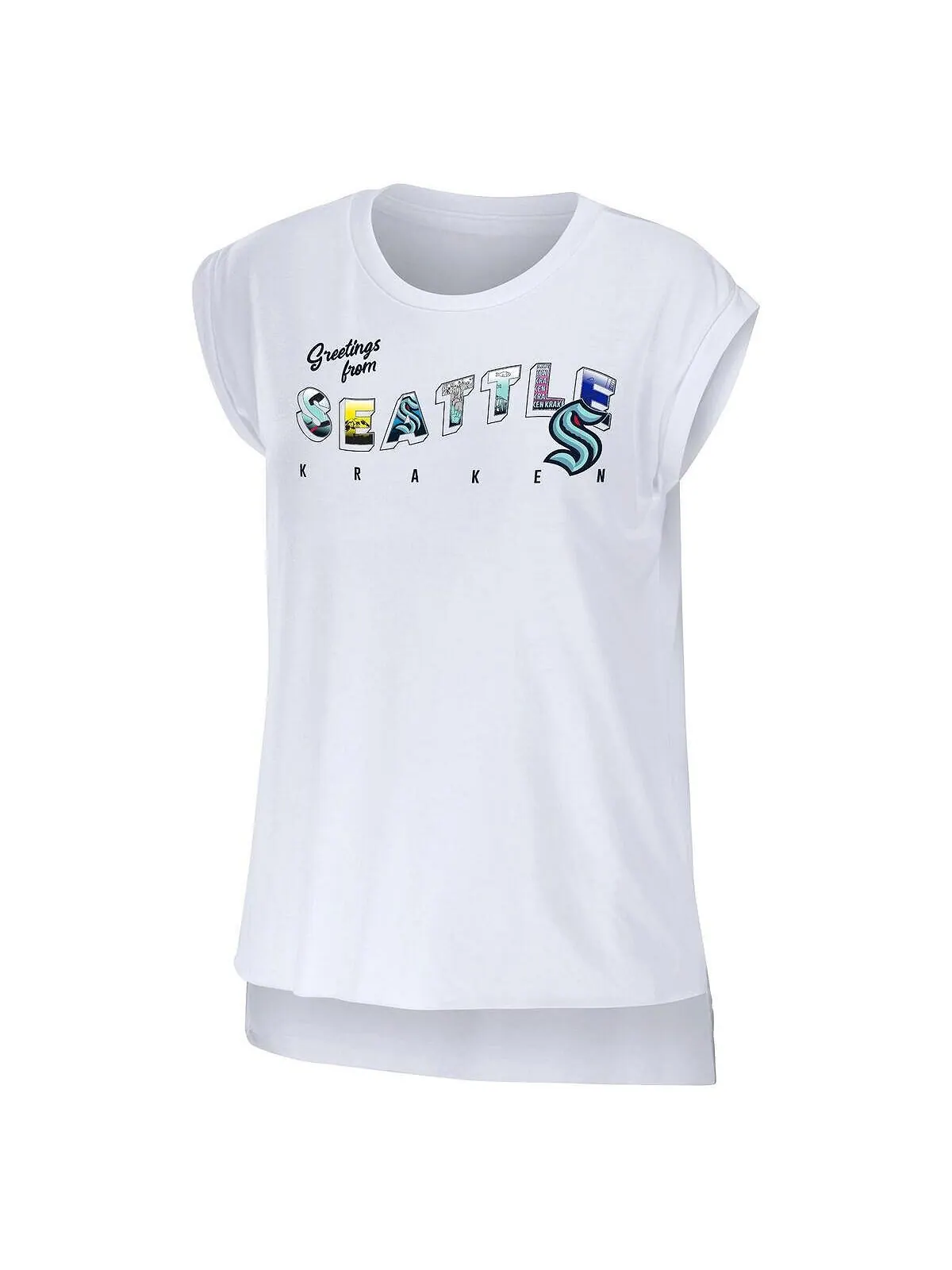 Женская белая футболка Seattle Kraken Greetings From Muscle WEAR by Erin Andrews — изображение 3 из 3, белый