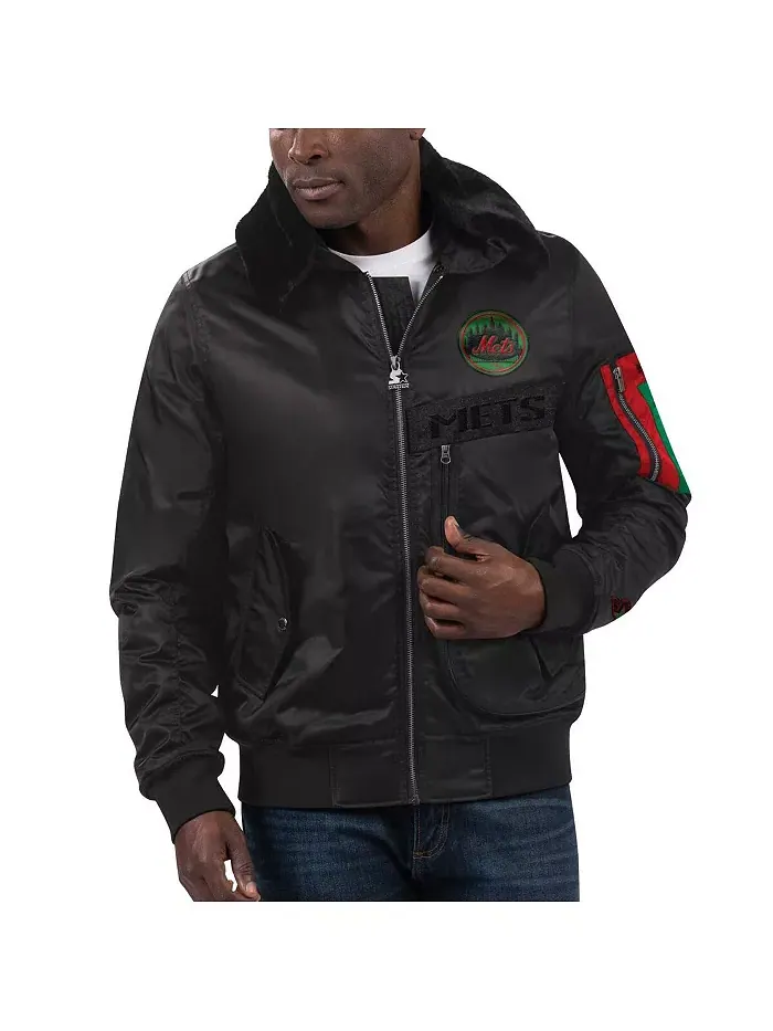 Мужская куртка на молнии из сатина x Ty Mopkins Black New York Mets Black History Month Starter
