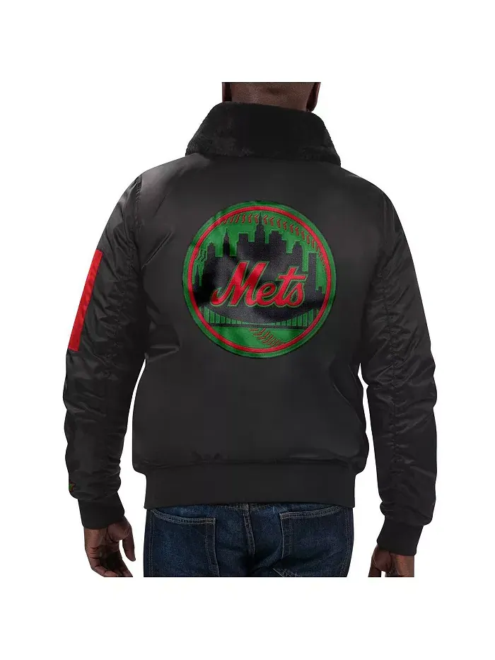 Мужская куртка на молнии из сатина x Ty Mopkins Black New York Mets Black History Month Starter — изображение 2 из 3