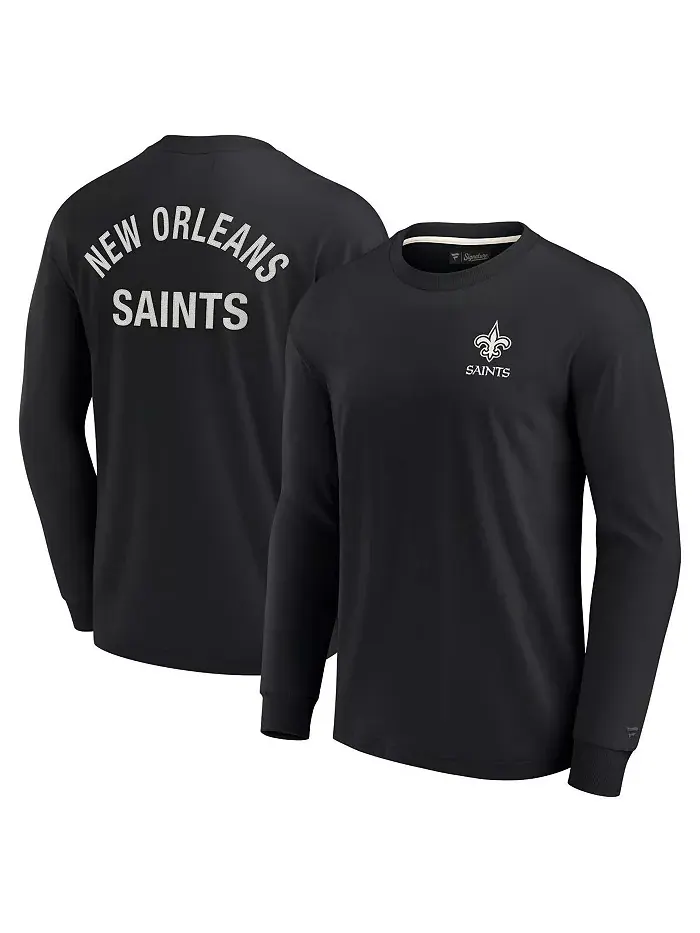 Мужская и женская черная футболка New Orleans Saints с длинным рукавом, супермягкая Fanatics — изображение 1 из 3