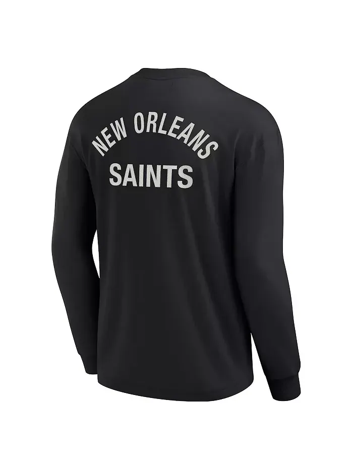 Мужская и женская черная футболка New Orleans Saints с длинным рукавом, супермягкая Fanatics — изображение 3 из 3