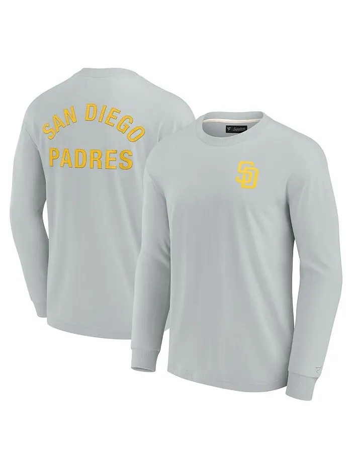Мужская и женская серая супермягкая футболка с длинным рукавом San Diego Padres Fanatics Signature — изображение 1 из 3