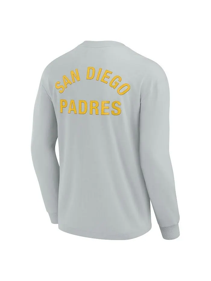 Мужская и женская серая супермягкая футболка с длинным рукавом San Diego Padres Fanatics Signature — изображение 3 из 3