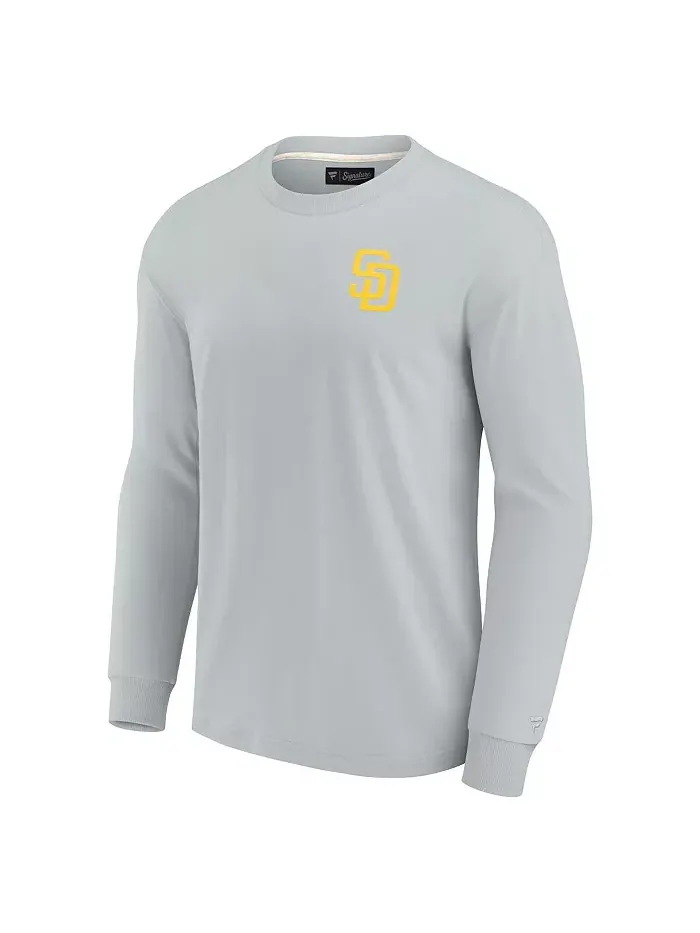 Мужская и женская серая супермягкая футболка с длинным рукавом San Diego Padres Fanatics Signature — изображение 2 из 3
