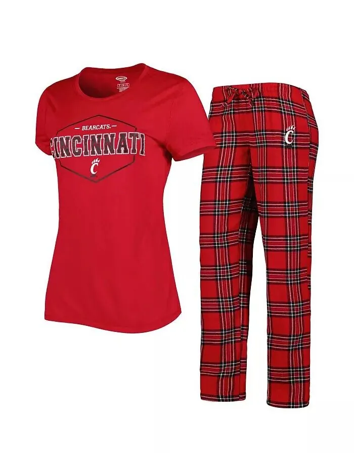 Женская красно-черная футболка с логотипом Cincinnati Bearcats и фланелевые брюки для сна Concepts — изображение 1 из 4