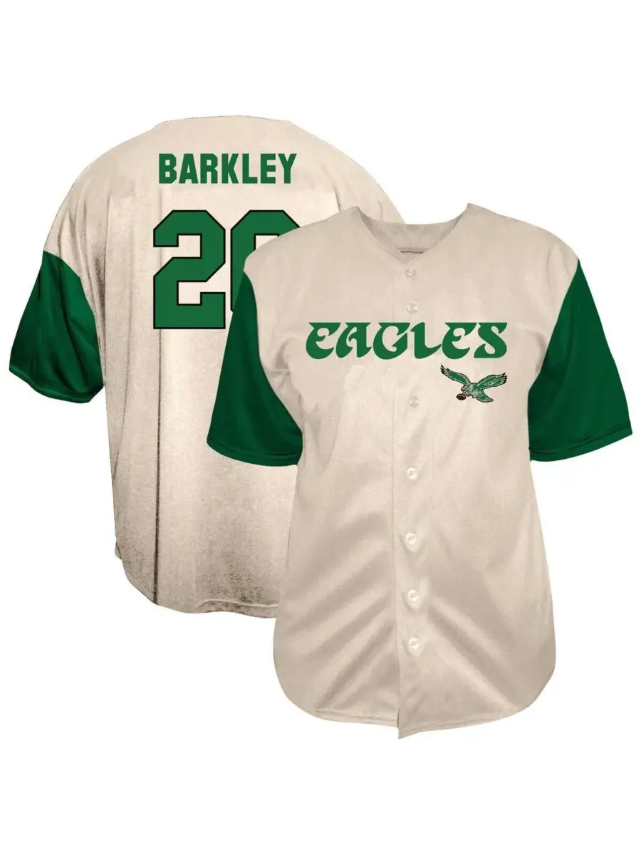 Fanatics Мужская бейсбольная рубашка на пуговицах Saquon Barkley Cream Philadelphia Eagles большого — изображение 1 из 3