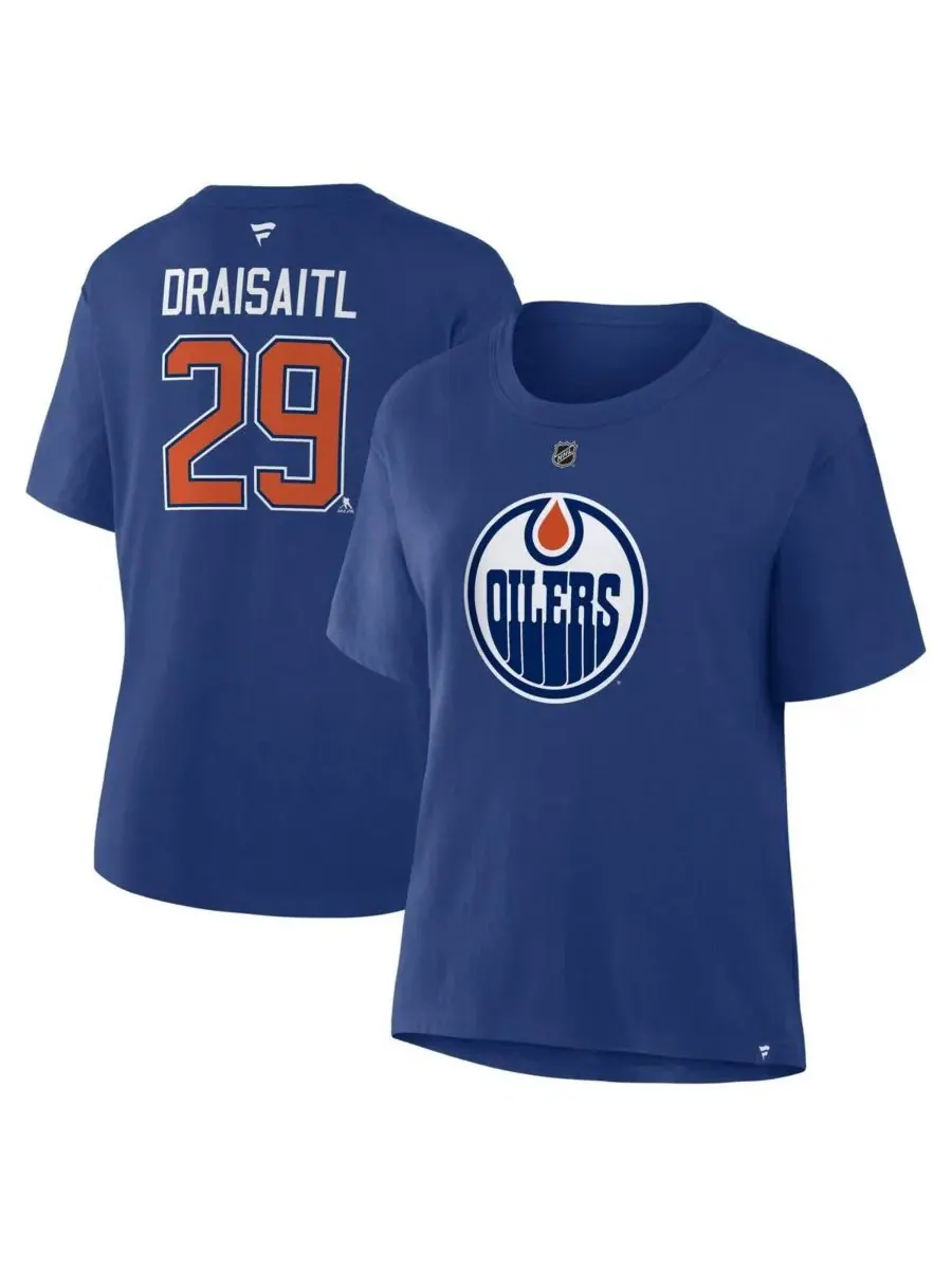 Женская футболка Leon Draisaitl Royal Edmonton Oilers Authentic Stack с именем и номером игрока — изображение 1 из 3