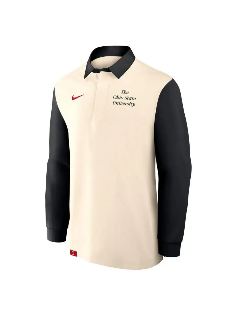 Nike Мужская футболка с длинным рукавом для регби команды Ohio State Buckeyes — изображение 2 из 3, бежевый черный