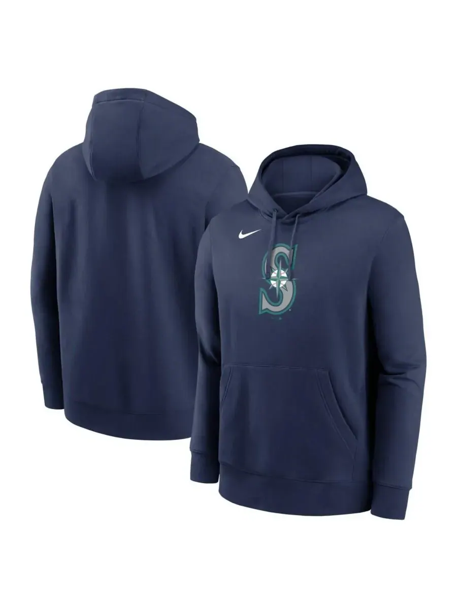 Nike Мужская флисовая толстовка с капюшоном и логотипом команды Seattle Mariners — изображение 1 из 3, темно-синий