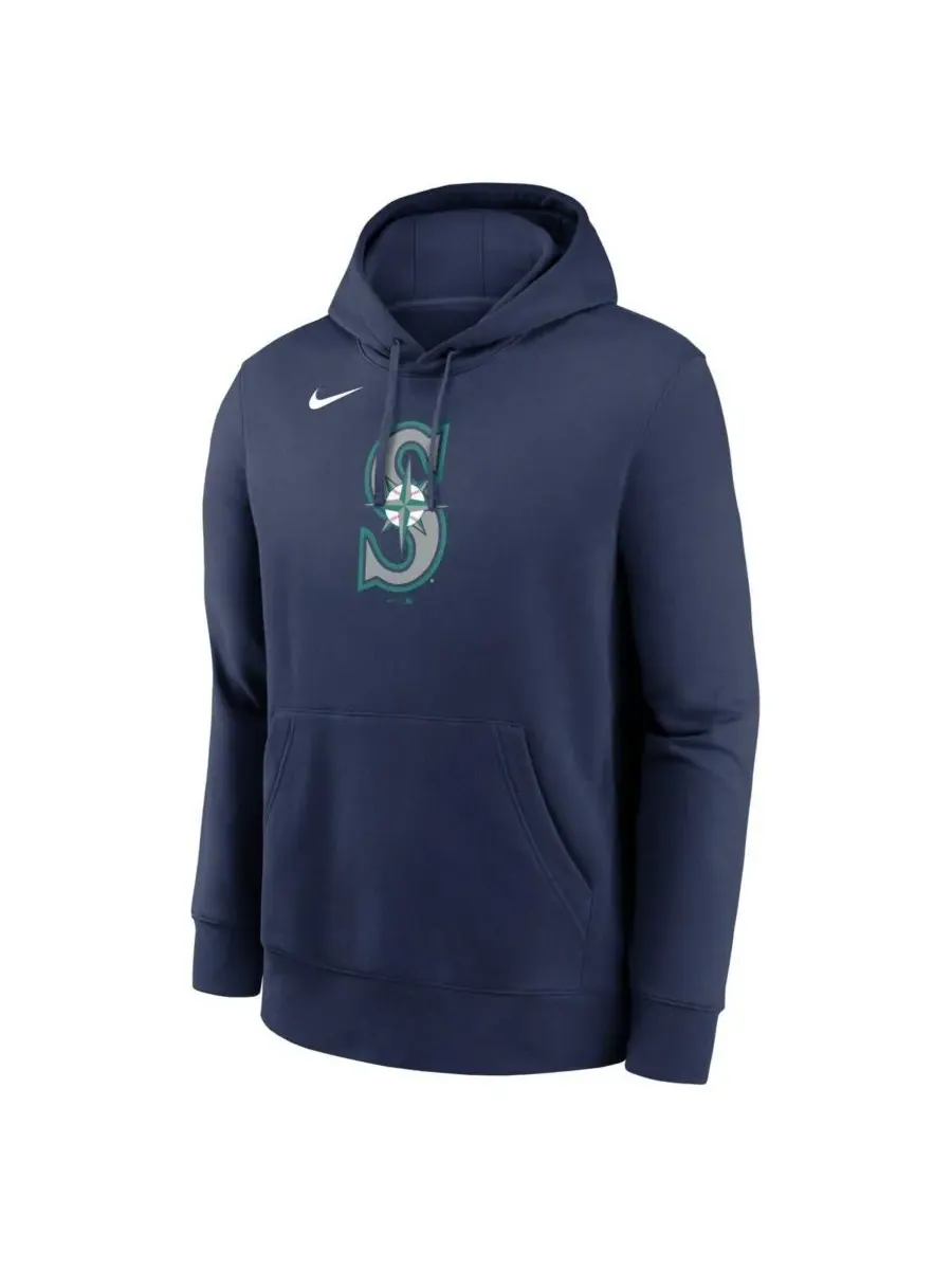 Nike Мужская флисовая толстовка с капюшоном и логотипом команды Seattle Mariners — изображение 2 из 3, темно-синий