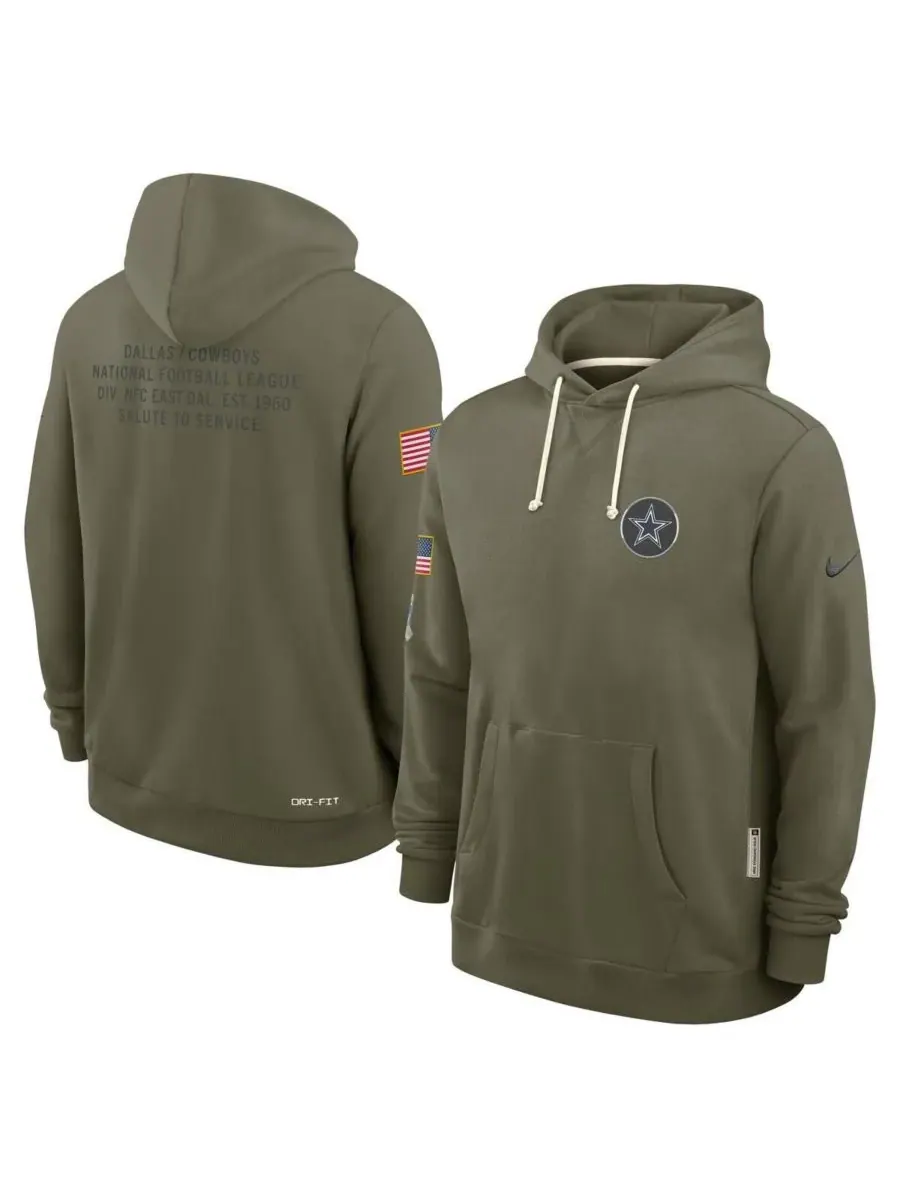 Nike Мужская толстовка Dallas Cowboys 2025 Salute to Service Sideline Standard Issue Dri-FIT — изображение 1 из 3, оливковый