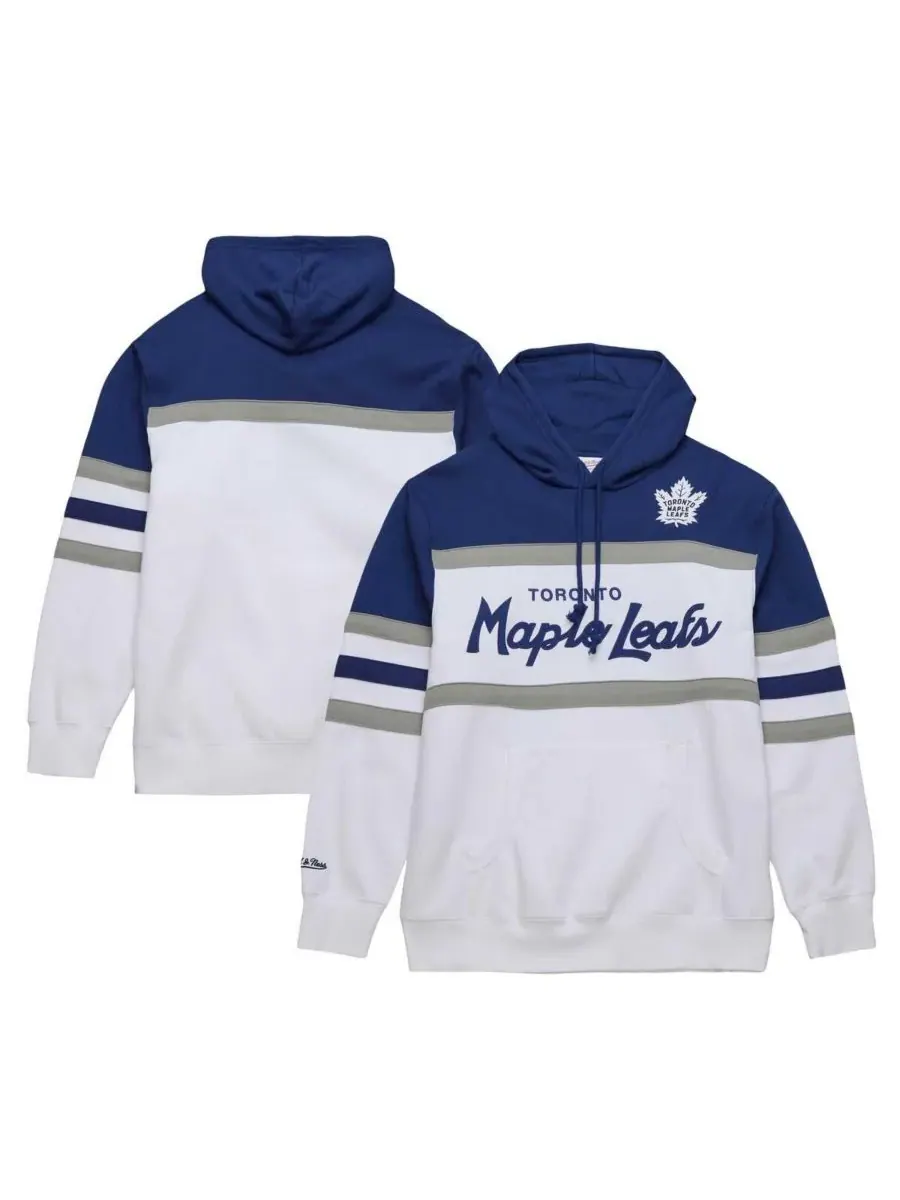 Mitchell & Ness Мужская белая с синими элементами толстовка с капюшоном с логотипом тренера команды — изображение 1 из 4