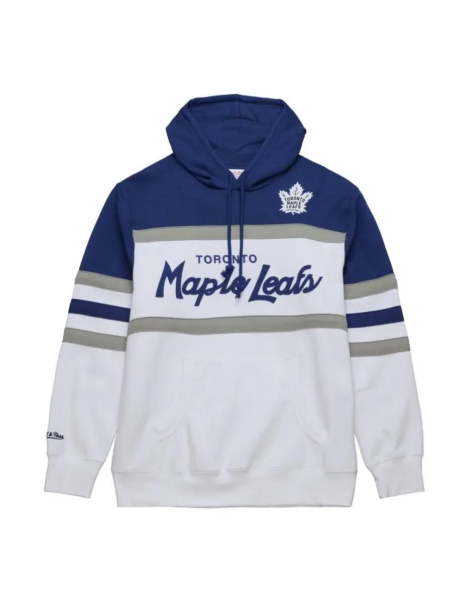 Mitchell & Ness Мужская белая с синими элементами толстовка с капюшоном с логотипом тренера команды — изображение 2 из 4