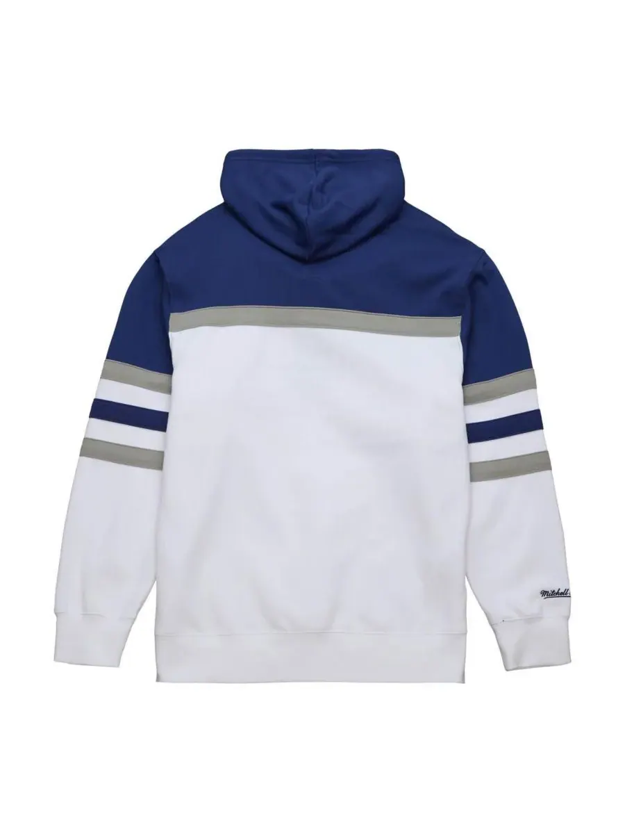 Mitchell & Ness Мужская белая с синими элементами толстовка с капюшоном с логотипом тренера команды — изображение 3 из 4
