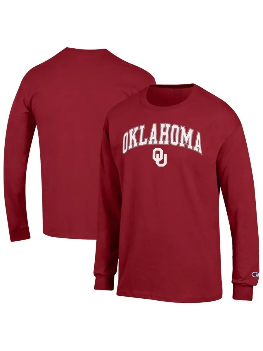 Champion Мужская футболка с длинными рукавами цвета малиновой октавы с логотипом Oklahoma Sooners — изображение 1 из 3