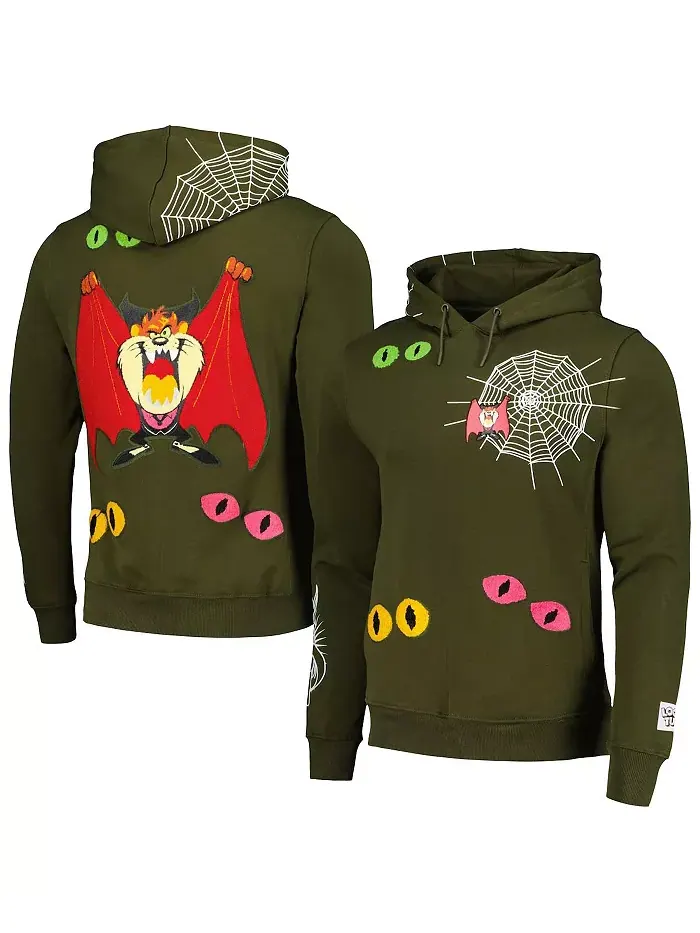 Мужская и женская оливковая толстовка с капюшоном Looney Tunes Taz Dracula Horror Freeze Max — изображение 1 из 4