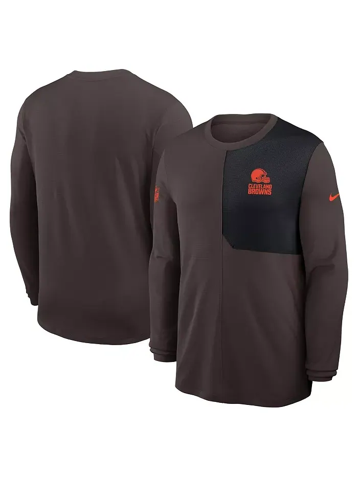 Мужская коричневая футболка с длинным рукавом Cleveland Browns Sideline Coach UV Performance Nike — изображение 1 из 3