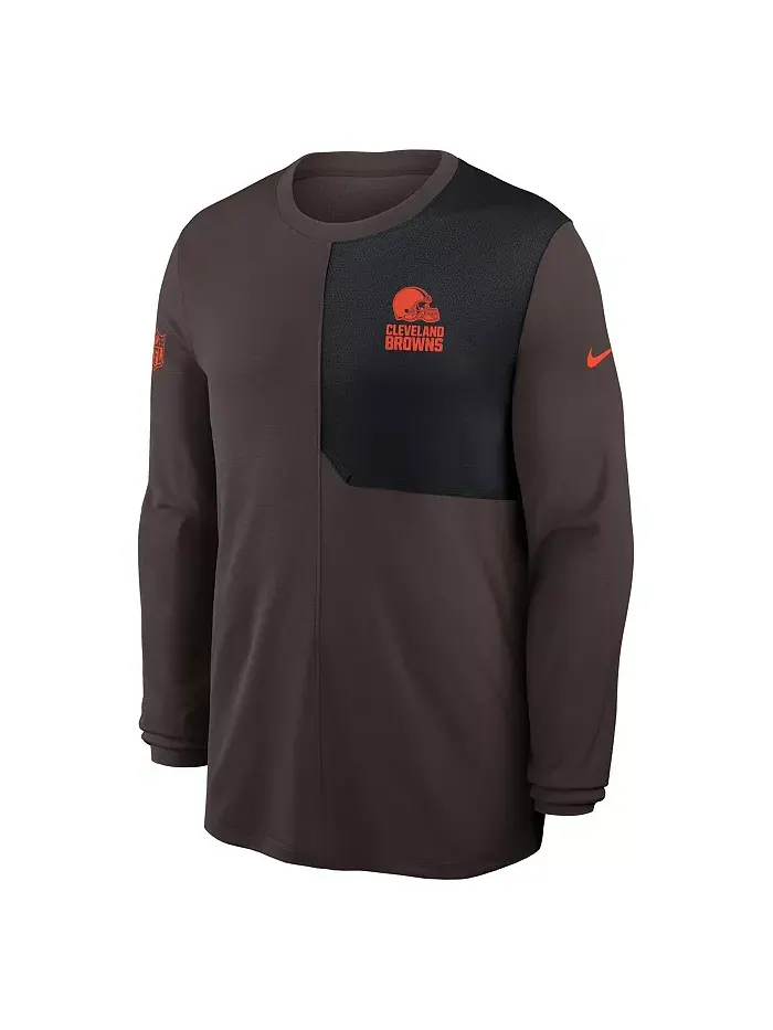 Мужская коричневая футболка с длинным рукавом Cleveland Browns Sideline Coach UV Performance Nike — изображение 2 из 3