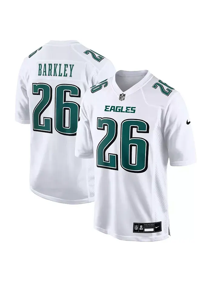 Мужская модная игровая футболка Philadelphia Eagles Tundra White с именем Saquon Barkley Nike — изображение 1 из 3