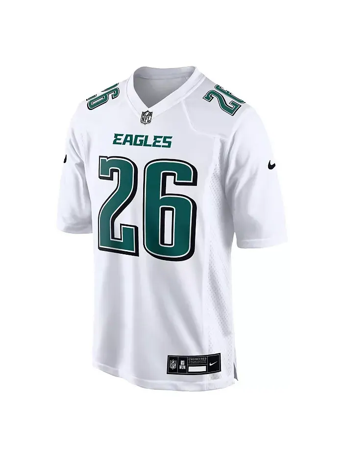 Мужская модная игровая футболка Philadelphia Eagles Tundra White с именем Saquon Barkley Nike — изображение 2 из 3