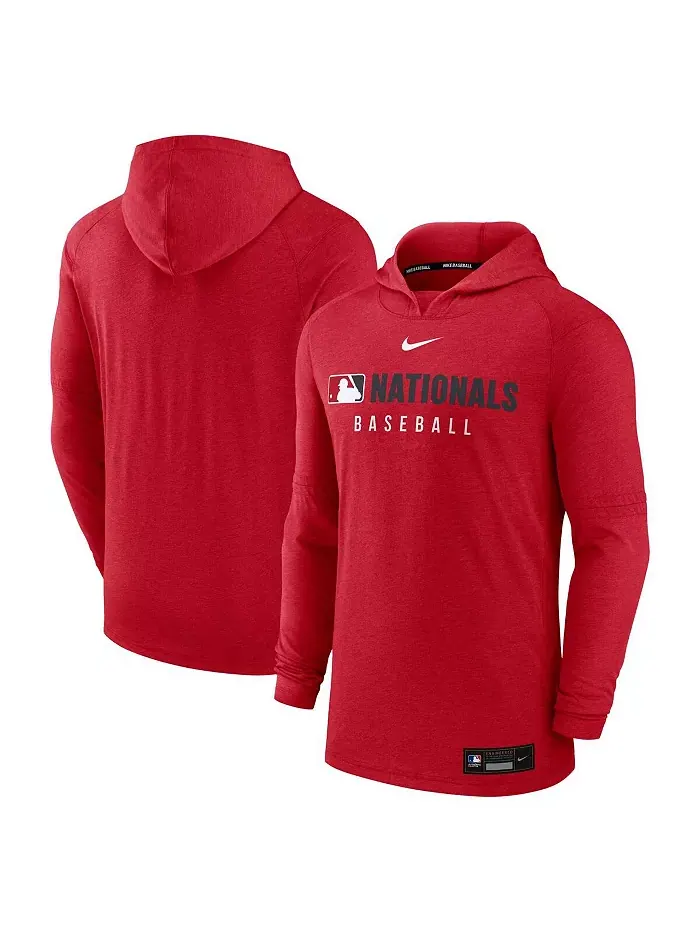 Мужская толстовка с капюшоном Heather Red Washington Nationals Authentic Collection Tri-Blend — изображение 1 из 3