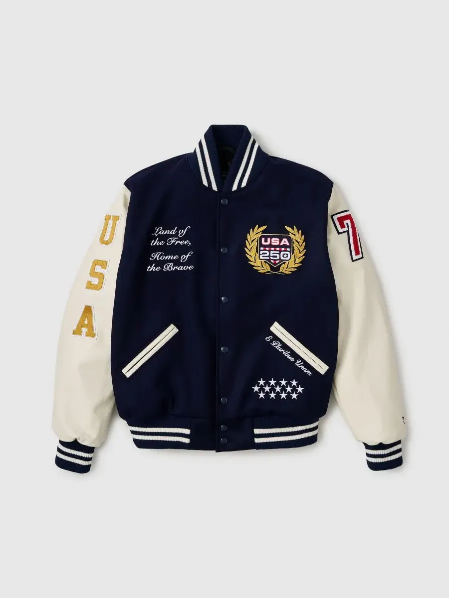 Куртка лимитированной серии с кожаными рукавами USA 250 Iconic Full-Snap Jacket Fanatics — изображение 1 из 5, темно-синий