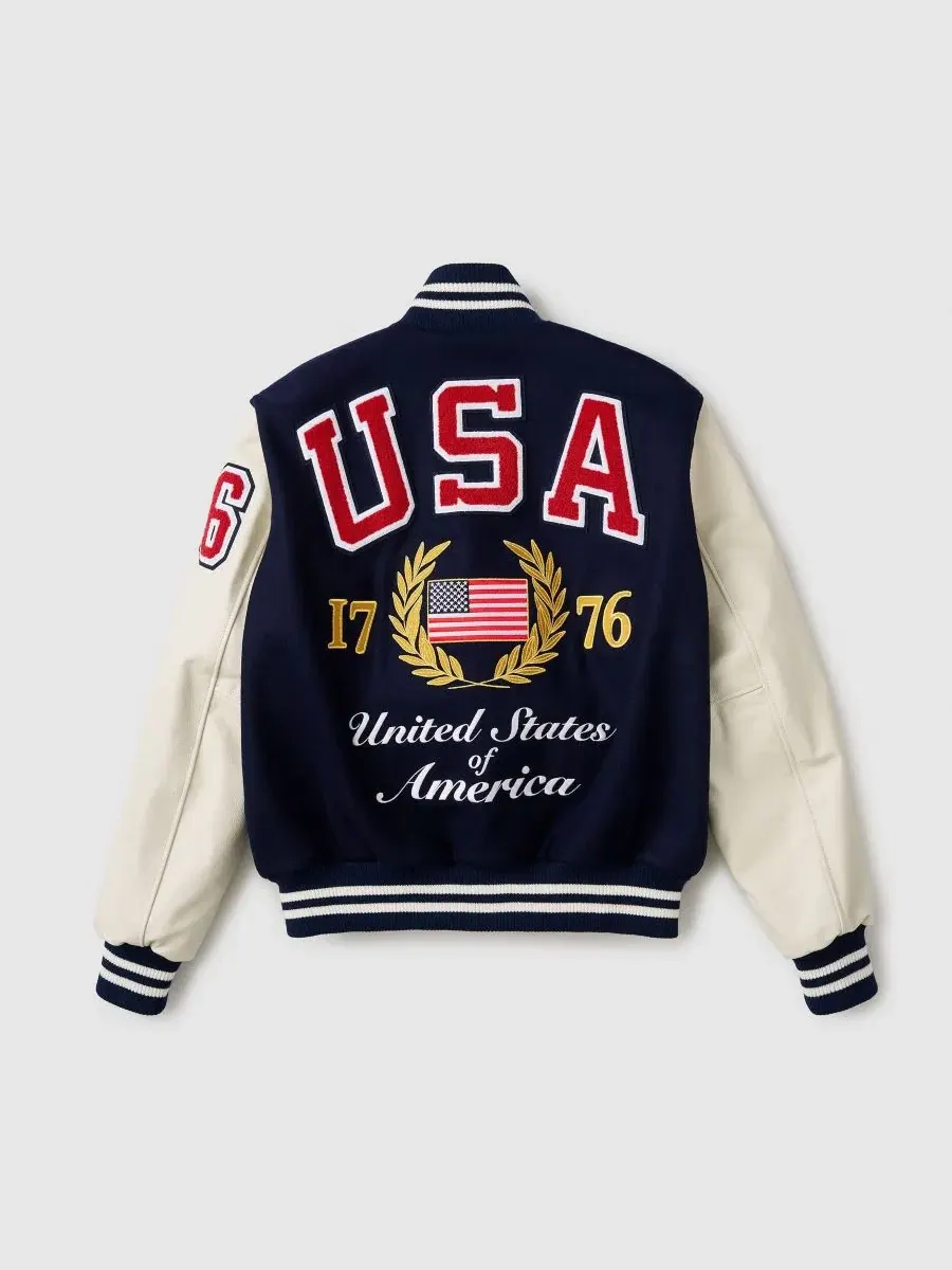 Куртка лимитированной серии с кожаными рукавами USA 250 Iconic Full-Snap Jacket Fanatics — изображение 2 из 5, темно-синий