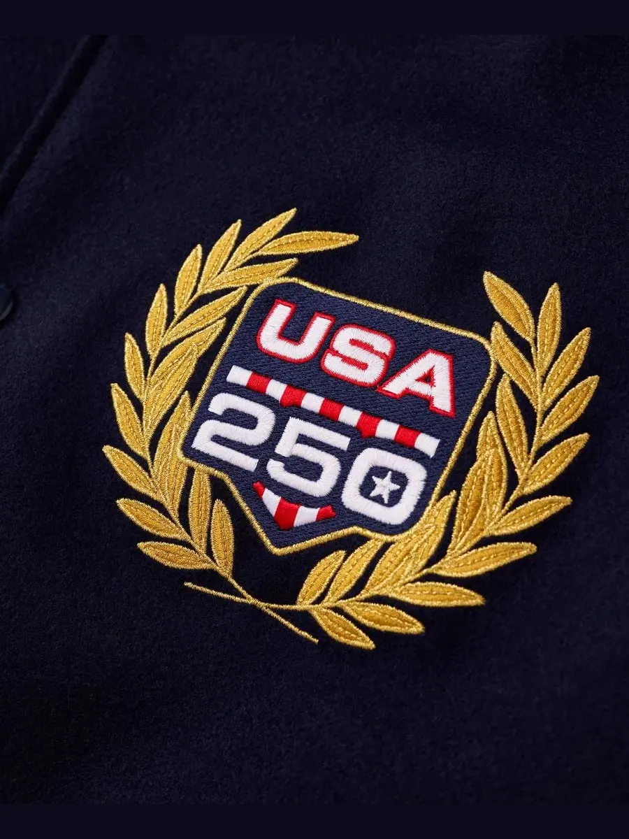 Куртка лимитированной серии с кожаными рукавами USA 250 Iconic Full-Snap Jacket Fanatics — изображение 3 из 5, темно-синий
