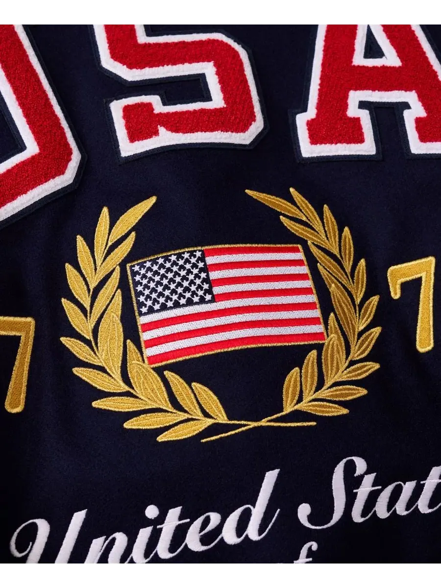 Куртка лимитированной серии с кожаными рукавами USA 250 Iconic Full-Snap Jacket Fanatics — изображение 4 из 5, темно-синий