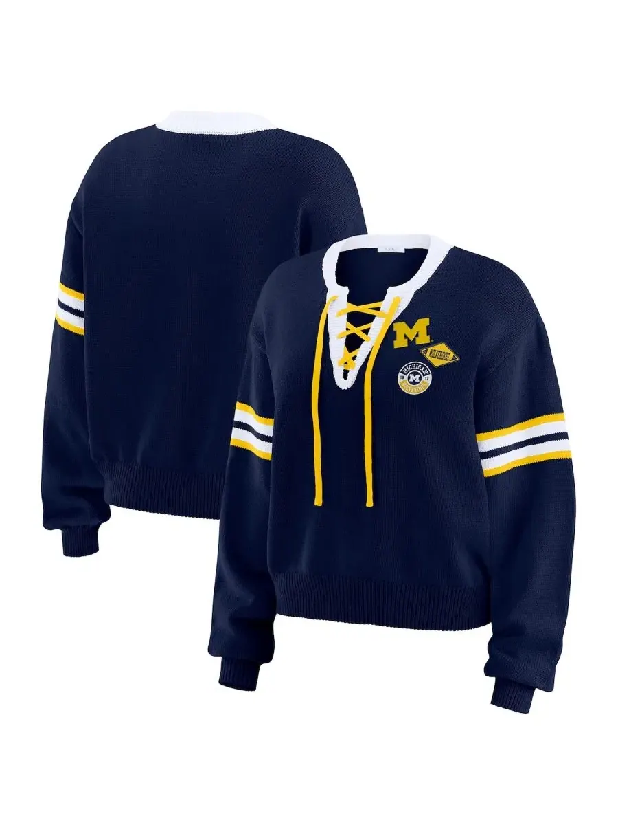 Свитер-пуловер с длинным рукавом, модель Lace-Up Pullover Sweater WEAR by Erin Andrews — изображение 1 из 4, темно-синий
