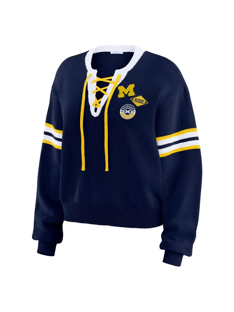 Свитер-пуловер с длинным рукавом, модель Lace-Up Pullover Sweater WEAR by Erin Andrews — изображение 3 из 4, темно-синий
